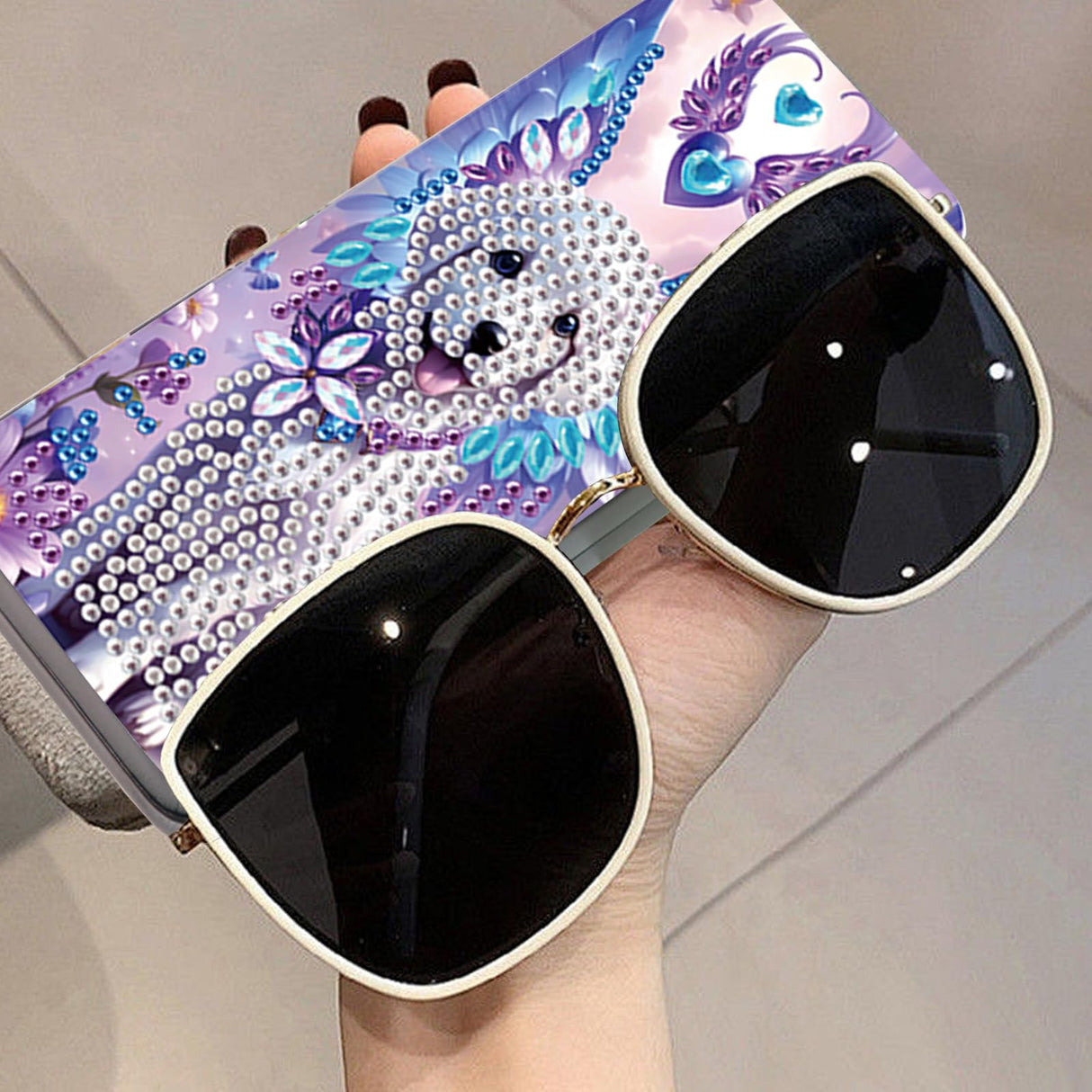 JZHYOAN DIY Diamond Painting Handmade 5D Sunglasses Holder Diamond Art Eyeglass Case Kit Dog Special Pattern Portable Storage Box for Gift Giving Indoor Outdoor Office Multi-Scenes JZHYOAN