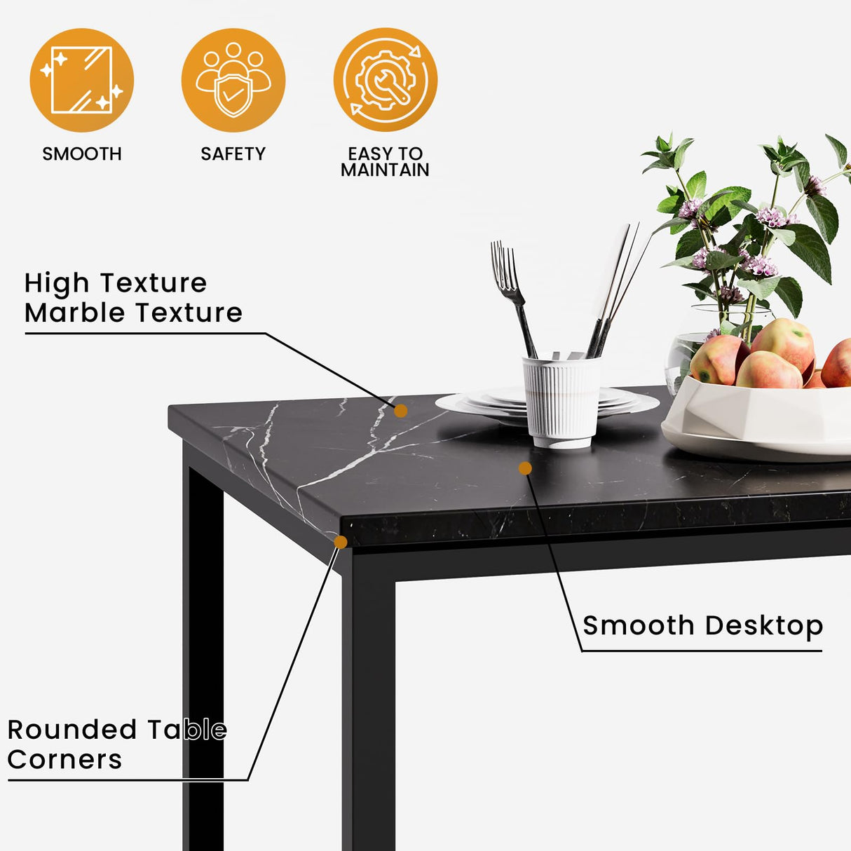 Recaceik Dining Table Set for 6, Faux Marble 7 Piece Dining Table Set with Chairs, Kitchen Table Set with PU Leather Dining Chairs for Small Space & Breakfast Nook, Black Recaceik