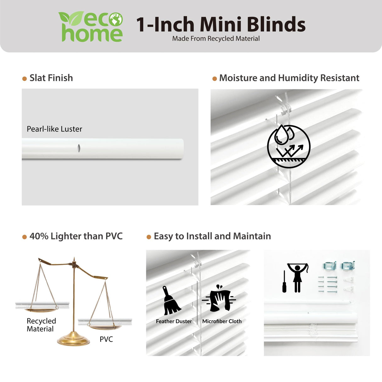 DEZ FURNISHINGS Cordless 1" Mini Blind, Room Darkening, 27" W x 64" H, Pearl White DEZ FURNISHINGS