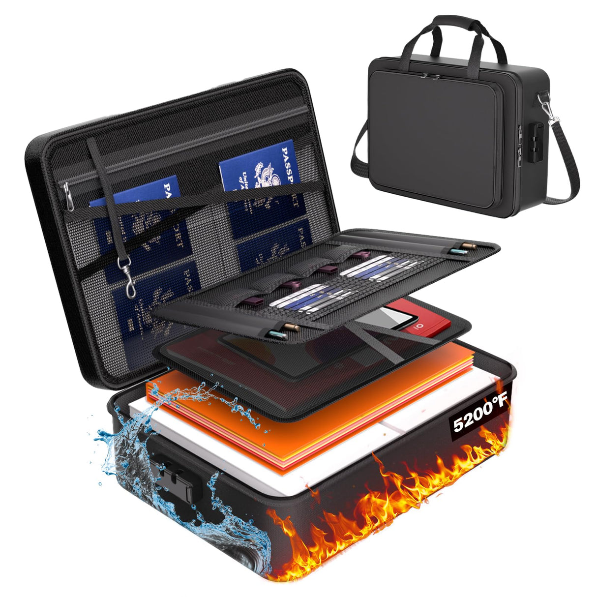 fannos 5200°F Fireproof Document Box, Important Document Organizer, Document Safe Box Fireproof Waterproof, 2025 Latest Model fannos