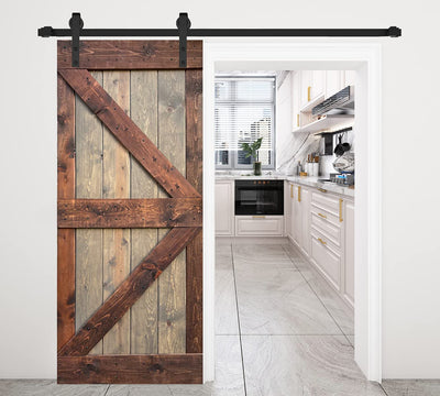 ISLIFE K Series Brown/Walnut Finished DIY Solid Wood Interior Sliding Barn Door Slab(Hardware Kit NOT Included)(36in.X84in.)