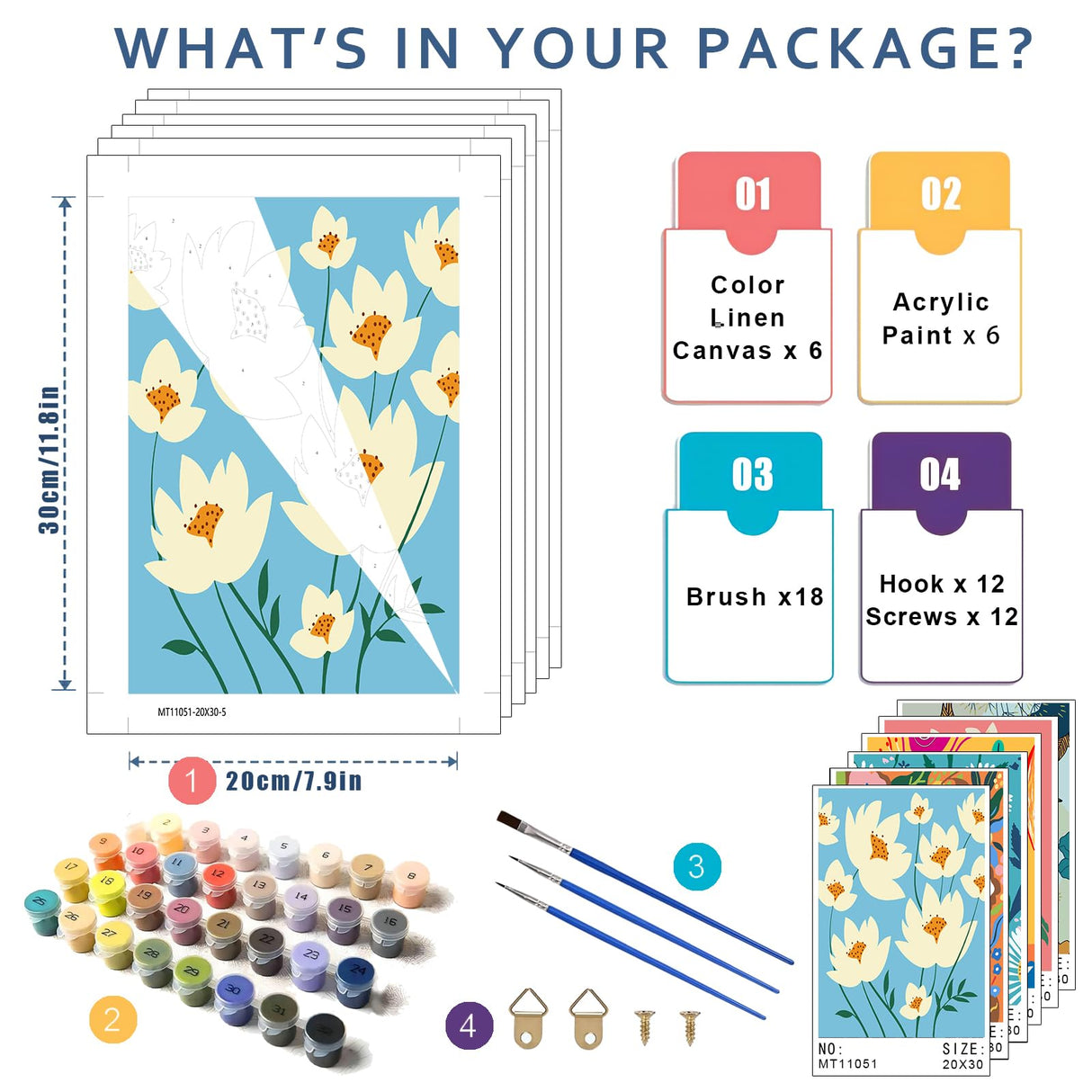 6 Pack Paint by Number for Adults-Paint by Numbers Kit for Adults Flowers, Floral Easy Painting by Number Perfect for Gift Home Wall Decor (6 Pack, 8x12 inch) HITO