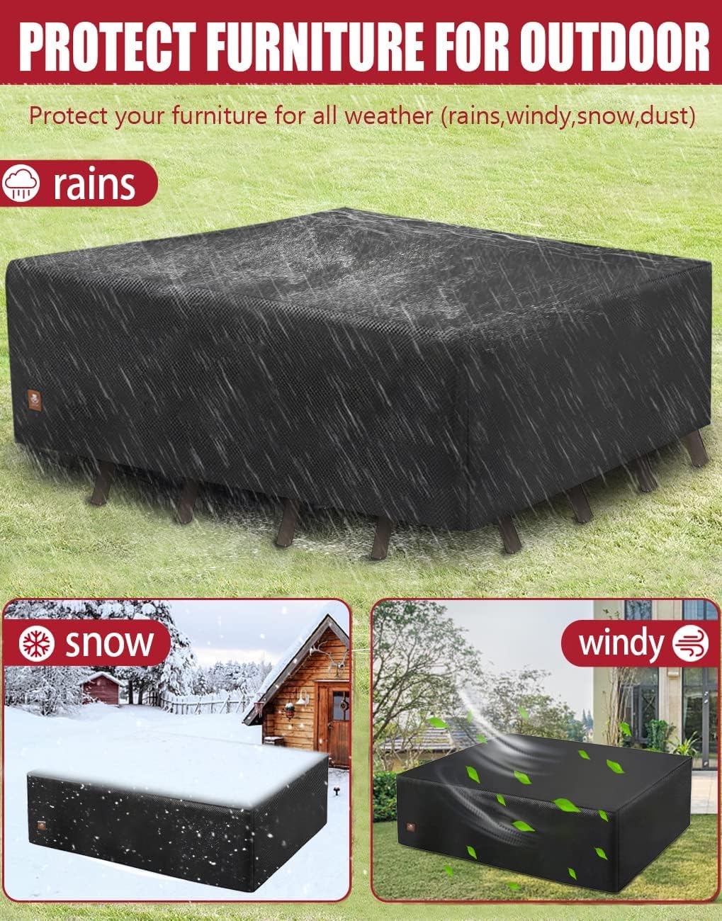 ClawsCover 5-6 Pieces Patio Furniture Sets Covers Waterproof,4 Seater Wicker Rattan Outdoor Sectional Couch Sofa Cover,Fadeless Tearproof Patio Table Set Cover,Rectangle,85Lx59Wx25H Inch ClawsCover