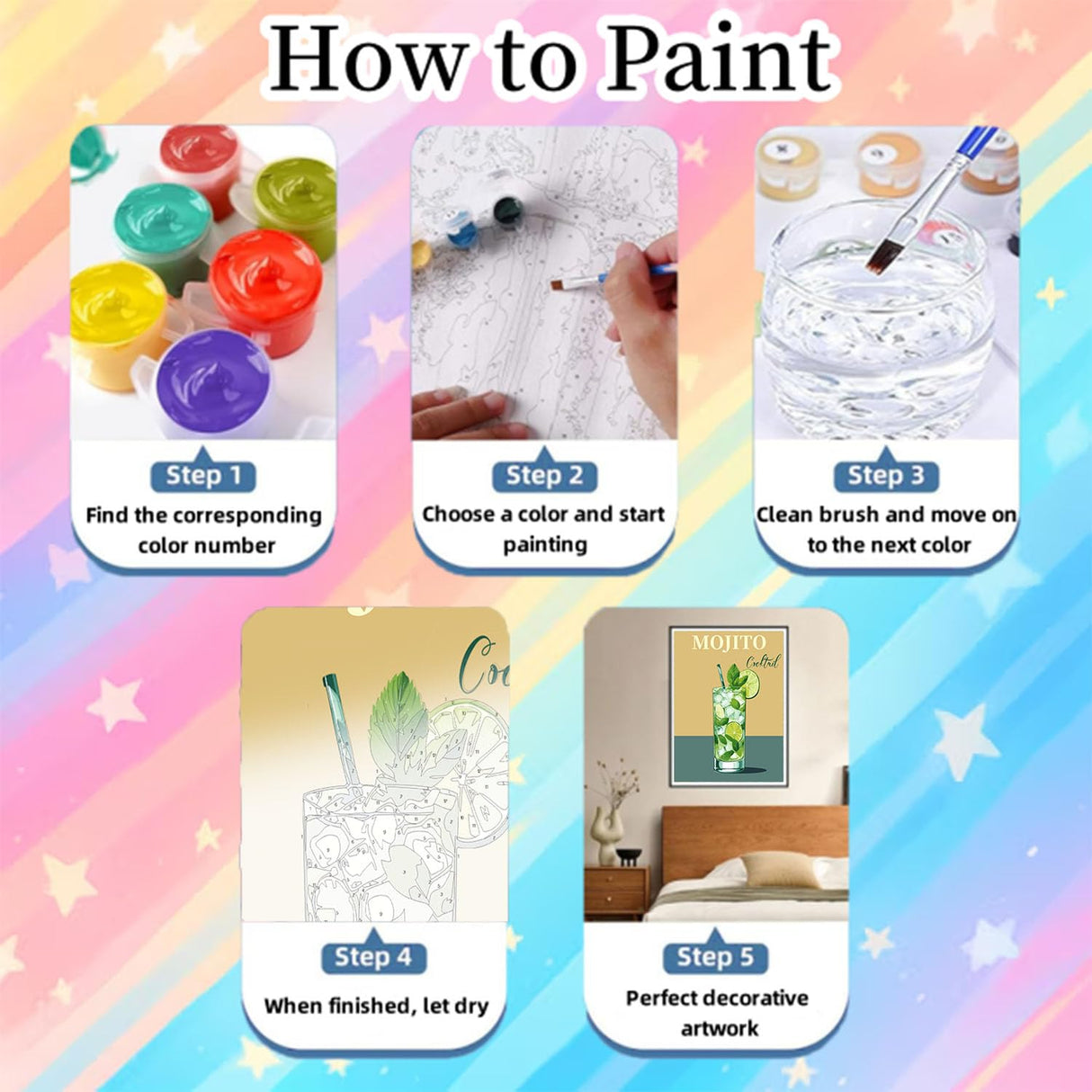 6 Pack Paint by Numbers Kit for Adults Beginners-Easy Cocktail Adult Paint by Number Kits on Canvas, DIY Acrylic Oil Painting by Numbers for Adults Without Frame for Gift Home Wall Decor(10x14inch) Arttoplus