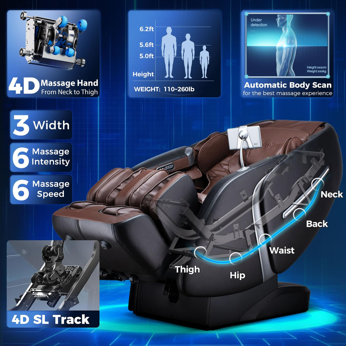 BOSSCARE 4D Massage Chair Full Body 2025 Zero Gravity SL Track Messager Recliner - Shiatsu Heat Massaging Chairs for Office Home - Heating Back Foot AI APP Body Scanning BOSSCARE