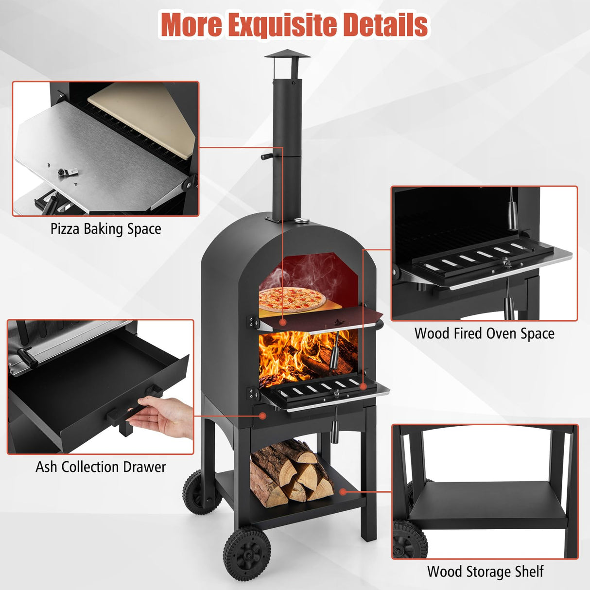 Giantex Pizza Oven Outdoor, Wood Fired Pizza Oven with Pizza Stone, Pizza Peel, Waterproof Cover, Cooking Grids, Pizza Maker with Wheels for Outside Camping Backyard Party (64 Inch) Giantex