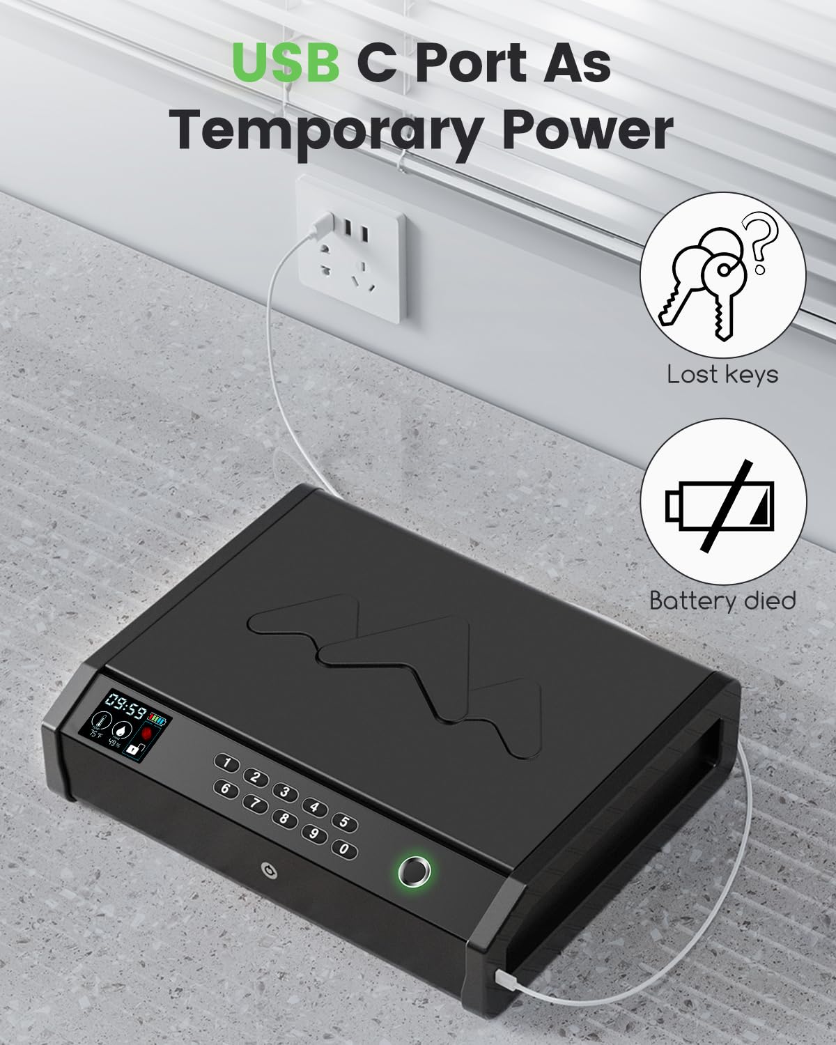 HOLEWOR Gun Safe, Biometric Safes for Pistols with LCD Display of Time Battery, Fingerprint Quick Access Handgun Safe Pistol Bedside, Nightstand, Car, 2 Capacity HOLEWOR