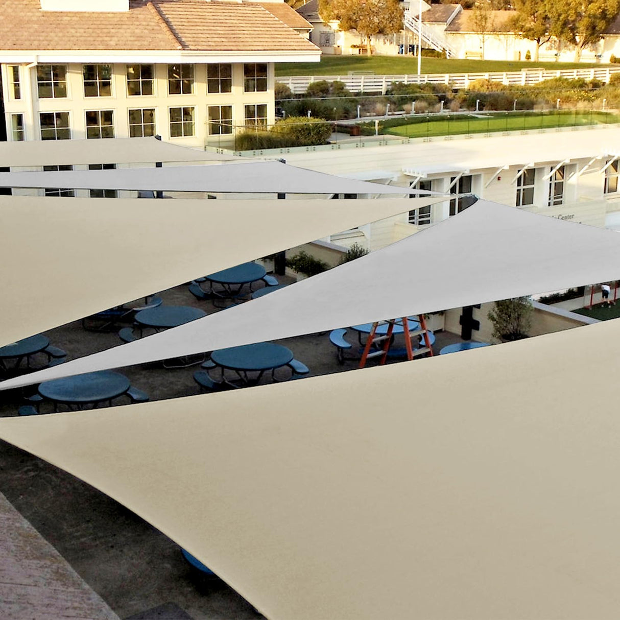 TANG 15' x 15' x 15' Sun Shade Sail Equilateral Triangle Permeable Canopy UV Block Shade Cloth for Patio Outdoor Backyard Pergola Porch Deck Garden Carport Awning, Light Grey TANG