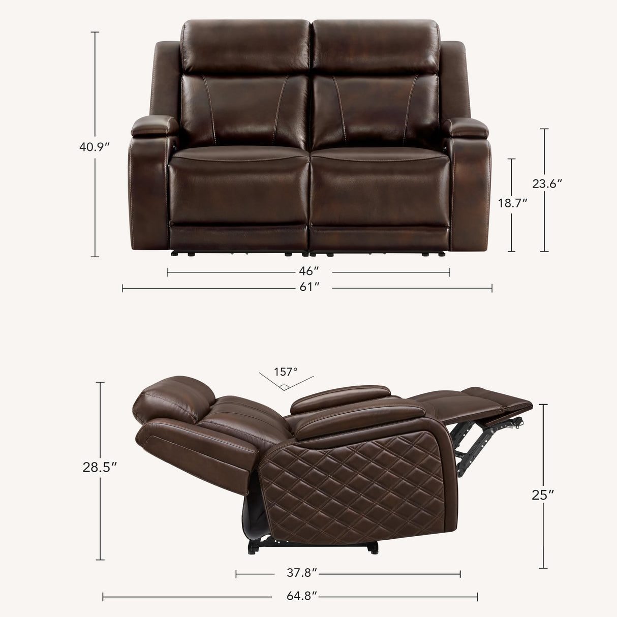 Watson & Whitely Genuine Leather Power Loveseat Recliner Sofa, Zero Gravity Reclining Loveseat with Power Headrest & Hidden Storage, Charging Ports, Dual Recliner Sofas for Living Room, Dark Brown Watson & Whitely