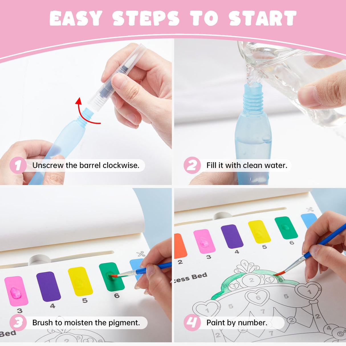 Shuttle Art Paint with Water Coloring Book for Kids, 25 Princess Themed Pages with 2 Brushes, Mess-Free Watercolor Paint Set, Travel-Friendly Art Craft Gift for Toddlers, Birthday Christmas Gift Shuttle Art