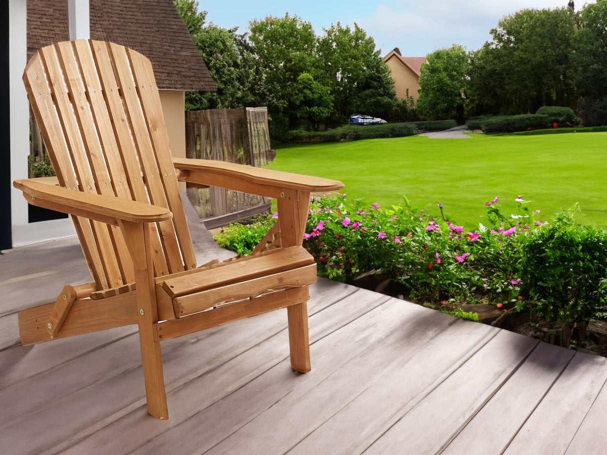 BTEXPERT Outdoor Wooden Folding Adirondack Chair Assembled Backrest, for Patio Lounge Lawn Garden Backyard Deck Fire Pit Pool Beach 350lb Weight Capacity BTEXPERT