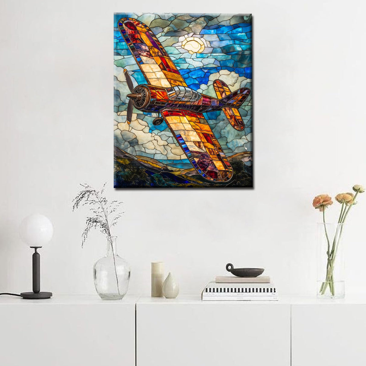 Tucocoo Stained Glass Airplane Paint by Numbers for Adults Fighter Plane DIY Digital Oil Painting Fighter Aircraft Painting Kits Canvas Acrylic Paint Room Decor 16x20Inch Without Frame Tucocoo