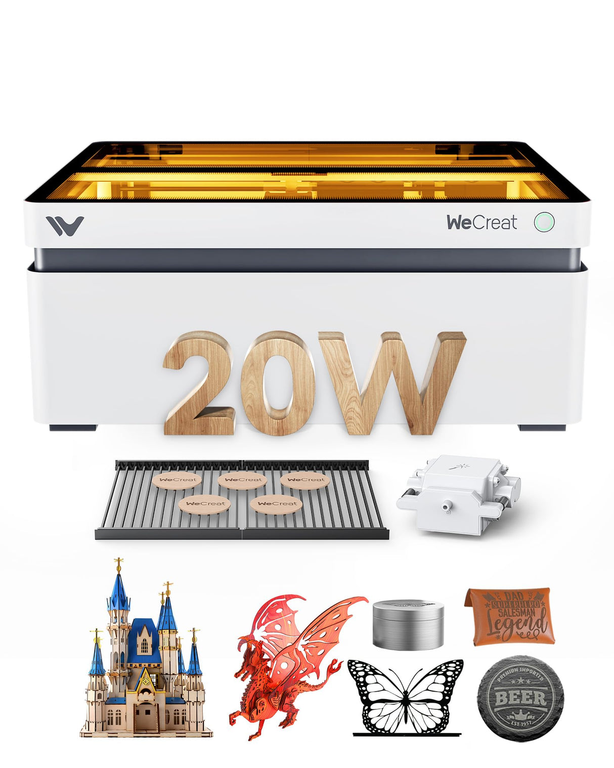 WECREAT Laser Engraver with Air Assist, 20W(20,000mW) Desktop Diode Laser Engraver and Cutter with Auto-Lifting Enclosure for Wood Acrylic Metal Leather DIY WECREAT