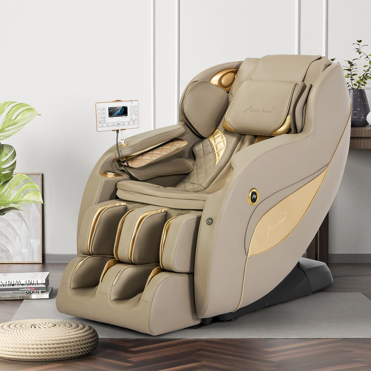 Artist hand Massage Chair Full Body, Zero Gravity Massage Chair SL-Track Shiatsu Massage Recliner Chair with 12 Modes, Bluetooth Speakers, Body Scan, Heating, Foot Roller, AI Control, Airbags, Khaki Artist hand