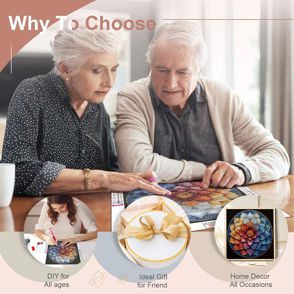 Sanjee Diamond Painting Kits for Adults, Mandala Diamond Art Kits for Beginner, 5D DIY Round Full Diamond Dots Paintings for Home Wall Decoration Gift, 12x12inch Sanjee