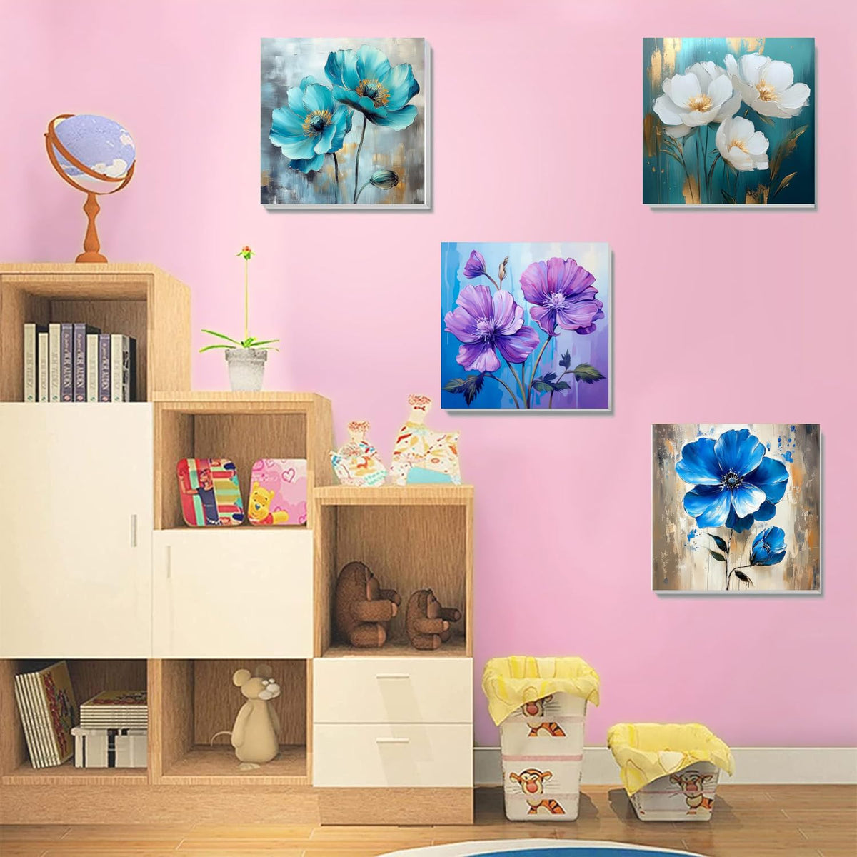 6 Pack Paint by Numbers Kit for Adults/Kids, Easy Framed Adults Paint by Numbers Kits, DIY Simple Flowers Acrylic Oil Painting Number Kits for Home Wall Decor (8 x 8 Inch) SYDYLH