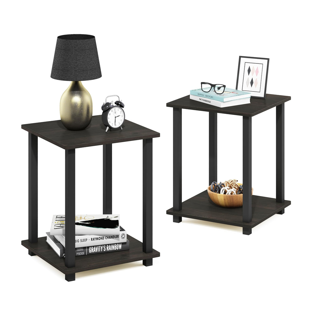 Furinno Simplistic Set of 2 End Table, Espresso/Black Furinno