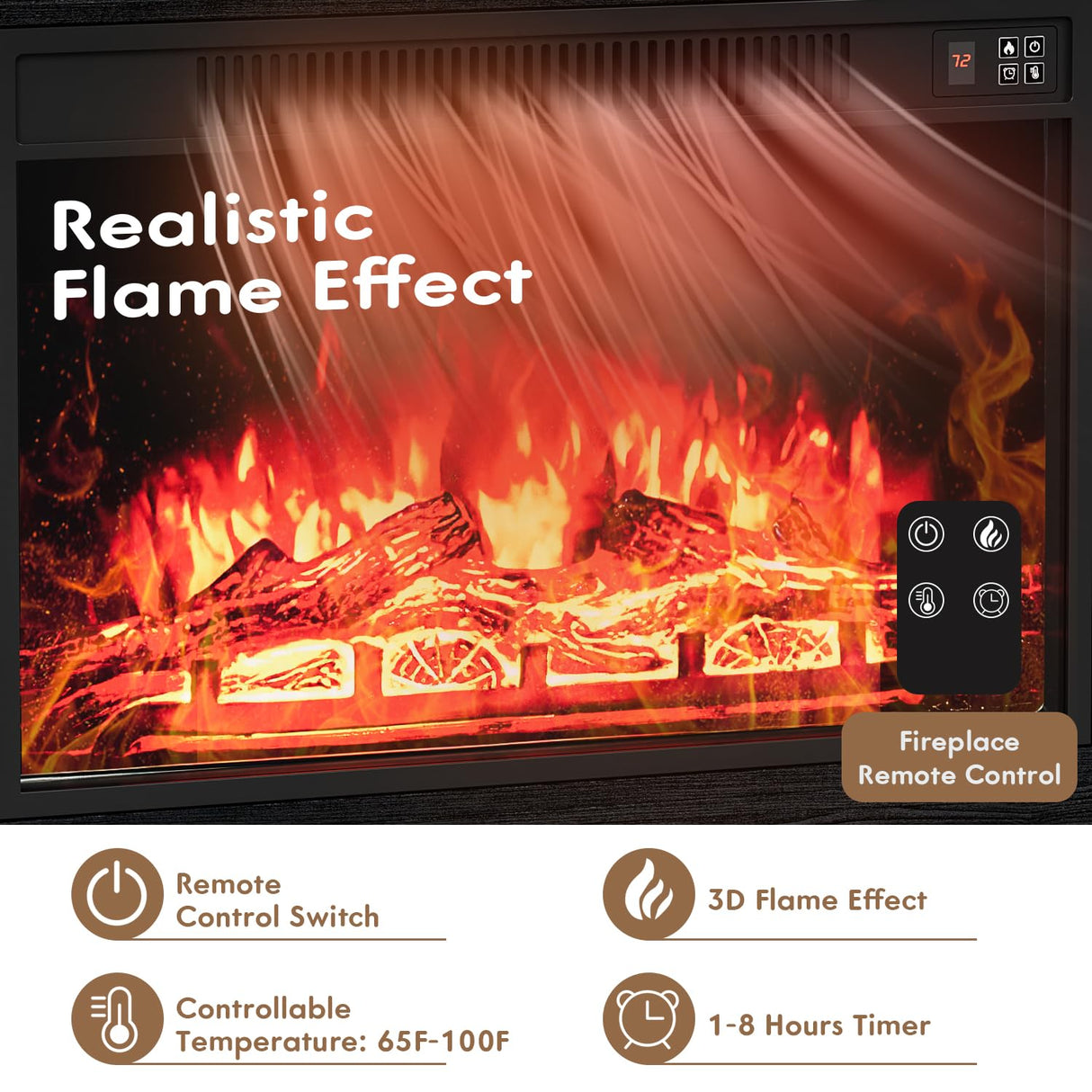 YESHOMY Electric Fireplace TV Stand for Televisions up to 65+ Inch, Media Entertainment Center Console Table with Four Open Storage Shelves & Cabinets, 58 Inch, Black YESHOMY