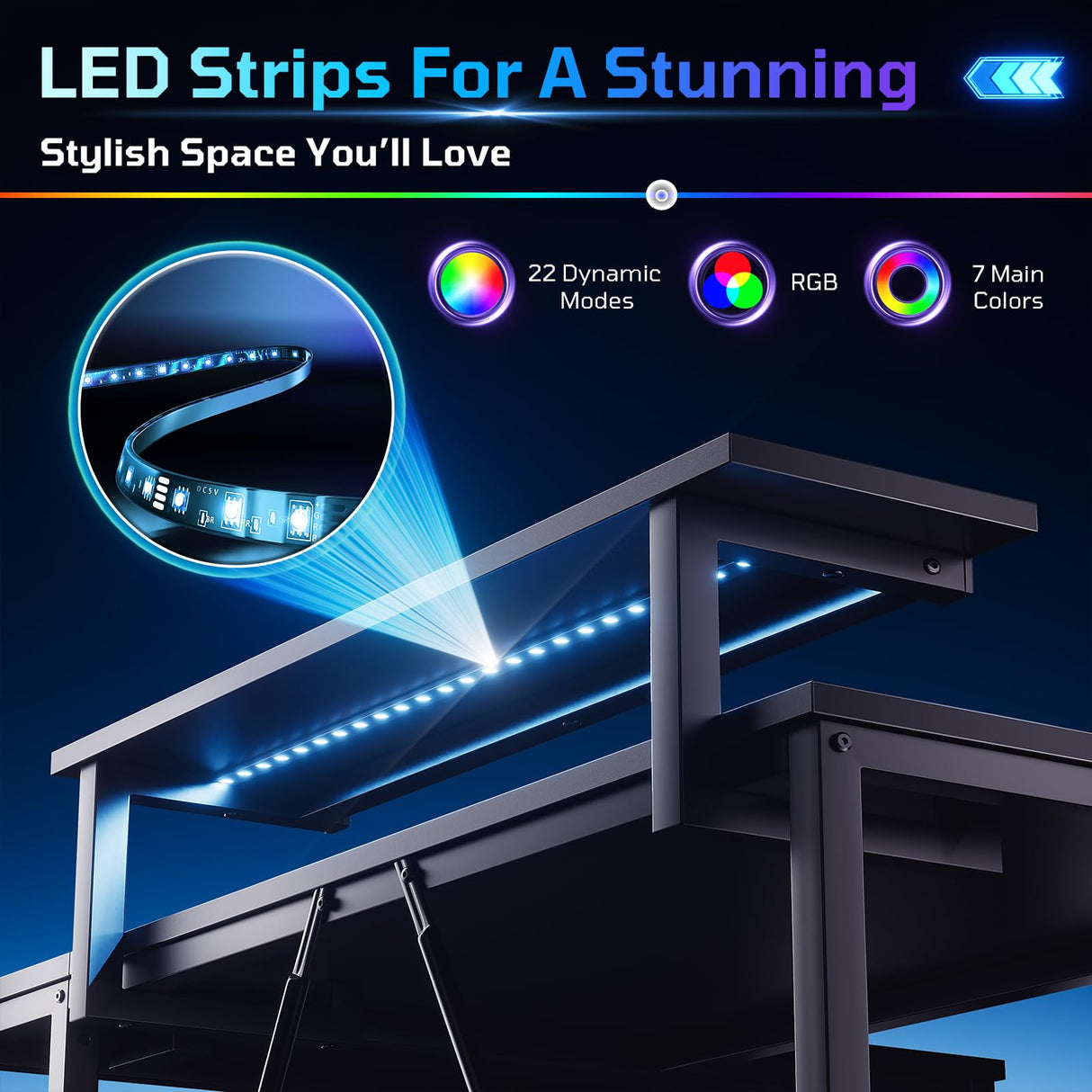 Bestier Gaming Desk with Power Outlets, 42" L-Shaped Gaming Desk with LED Lights, Desk with Reversible Storage Shelves & Hooks for Small Spaces, Bedrooms & Offices, Black Carbon Fiber Bestier