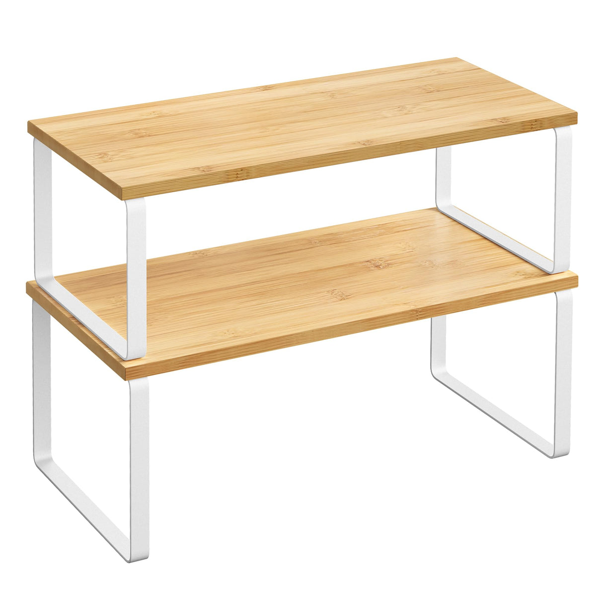 SONGMICS Cabinet Organizer Shelf, Set of 2 Kitchen Counter Shelves, Kitchen Storage, Spice Rack, Stackable, Expandable, Metal and Engineered Wood, Cloud White and Natural Beige UKCS200W01 SONGMICS