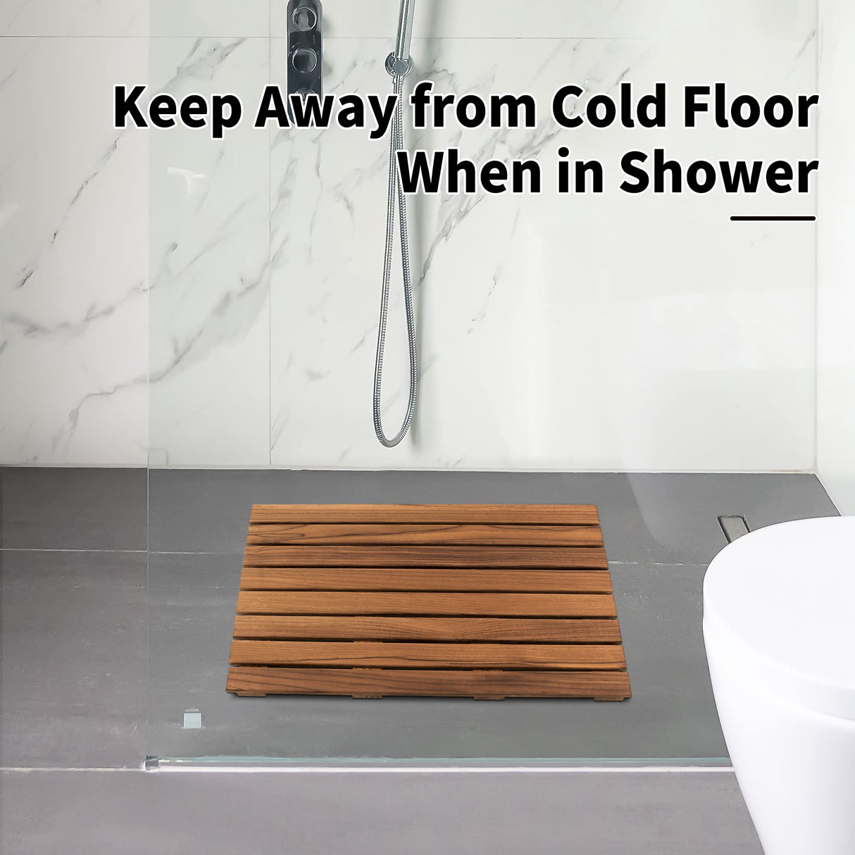 VaeFae Teak Shower Mat, Non-Slip Bath Mat, Luxury Spa Mat, Wooden Mat for Bathtub (Large) VaeFae