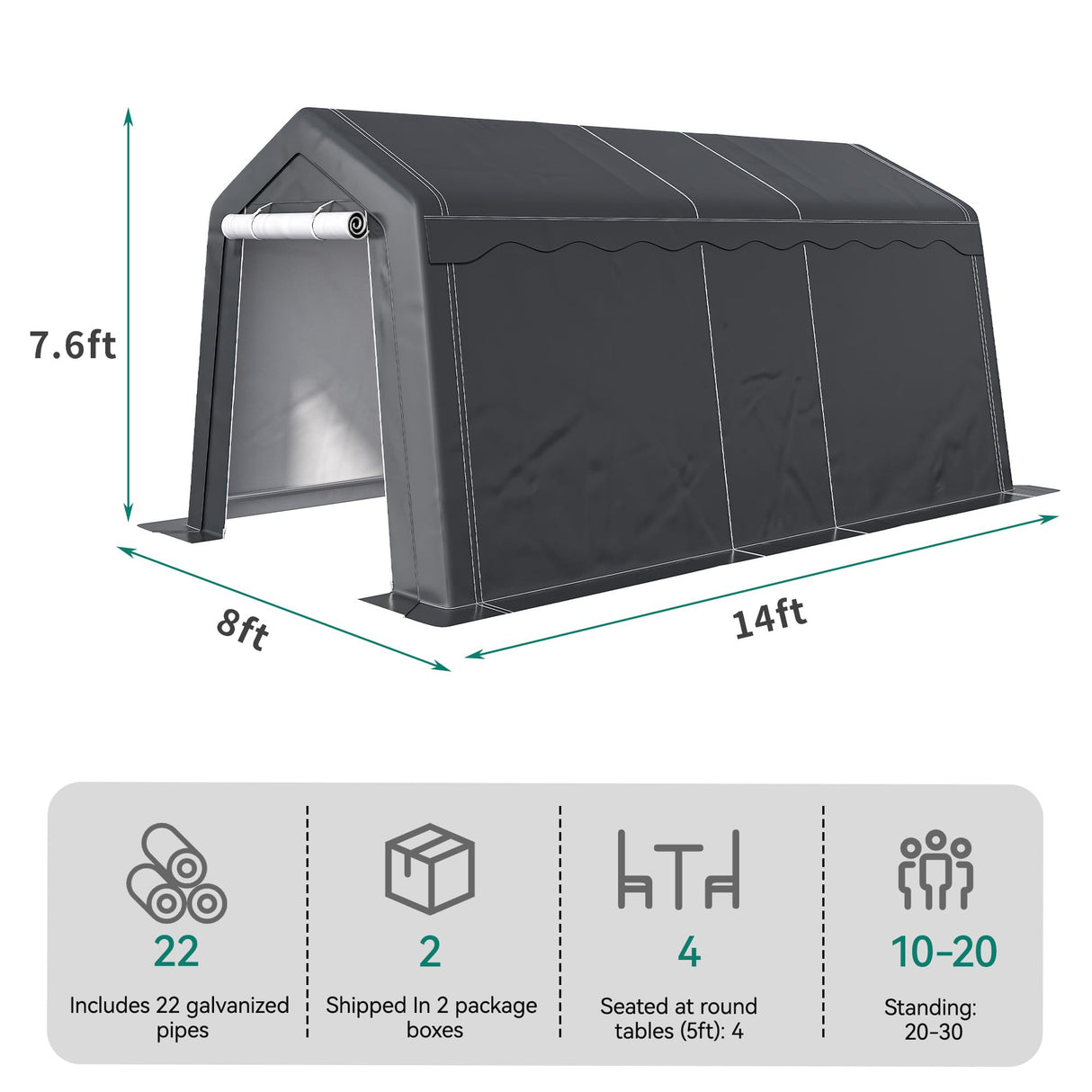 YITAHOME 8 x 14 FT Carport Car Canopy Heavy Duty Galvanized Frame Car Shelter Car Canopy Tent with Removable Sidewalls, Portable Garage Tent Boat Shelter - Gray YITAHOME