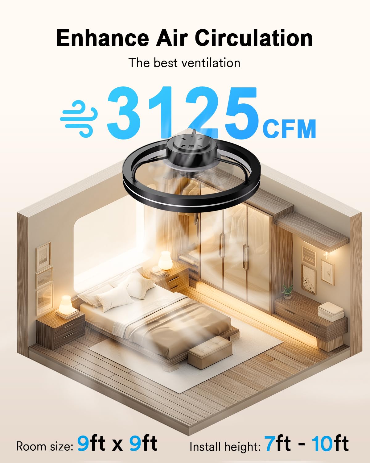 Lumary Smart Ceiling Fan Light with 2200K Nightlight, WiFi & Bluetooth Low Profile Ceiling Fan with Light Remote for Bedroom, RGBAI & 42 Scenes Mode, Flush Mount Easy to Install, 5000 LM, 19in Black Lumary