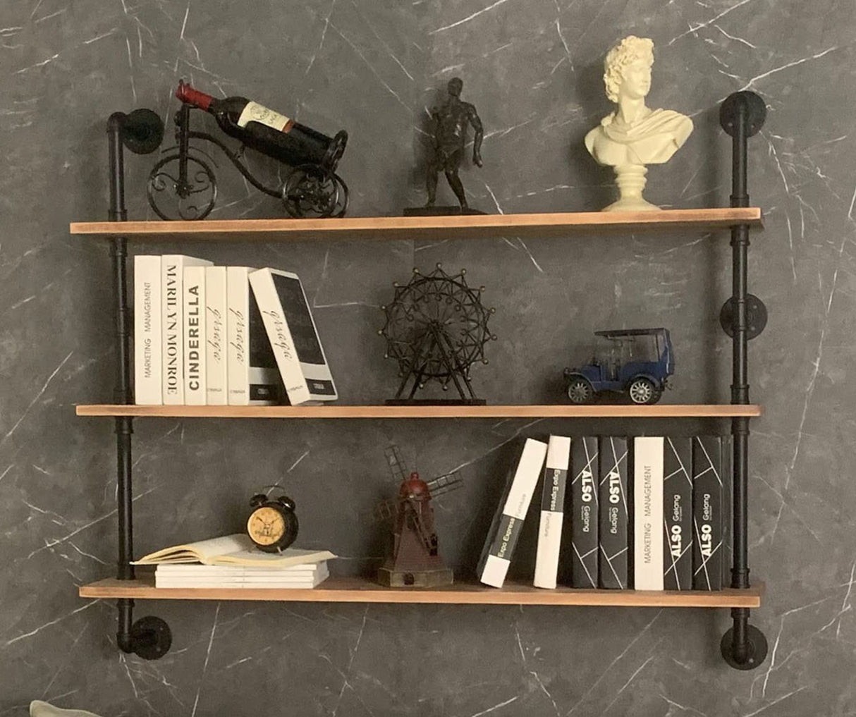 HDDFER Floating Shelves,Wall Mounted Rustic Wood Shelf,Pipe Shelves,Industrial Pipe Shelving with Real Wood Planks 48 inch Industrial Wall Shelves Hanging Bookshelf Farmhouse Kitchen Bar Shelving HDDFER