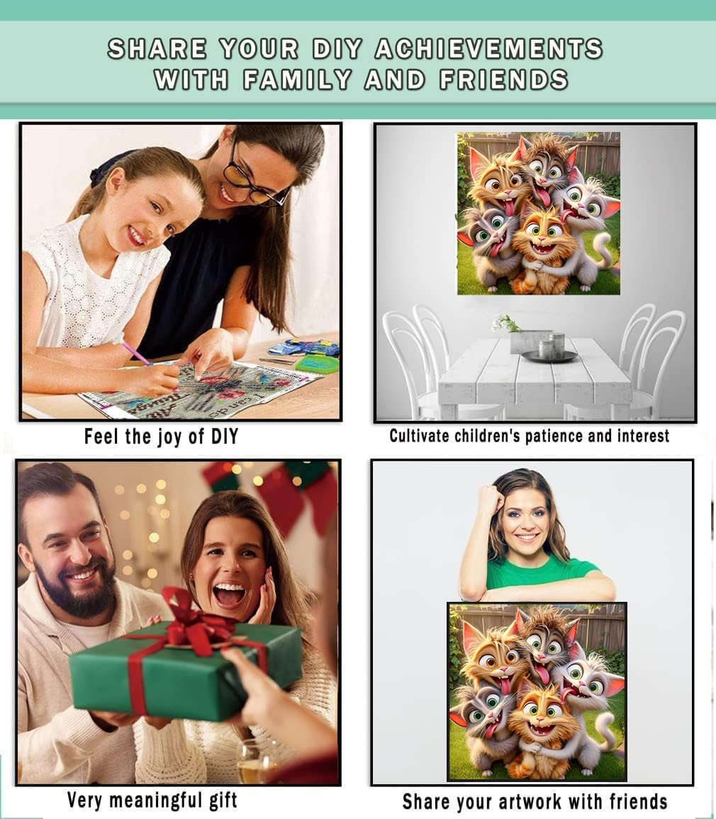 Lophomie Diamond Art Kits for Adults, 5D DIY Cat Diamond Painting Kits for Adults Beginners, Diamond Dots Kits Gem Arts Crafts for Home Wall Decor 14x14 Inch Lophomie