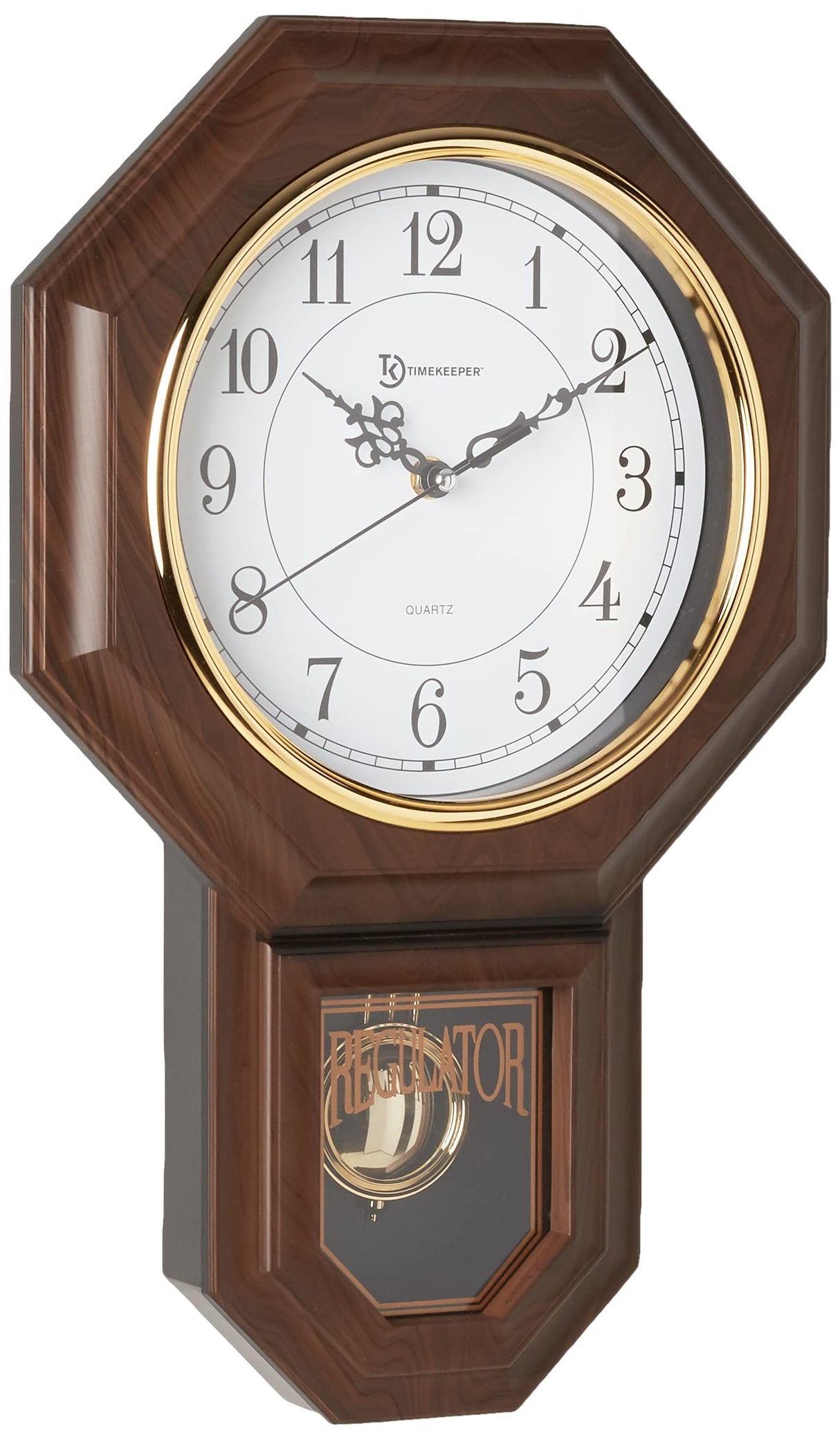 Timekeeper Essex Westminster Chime Faux Wood Pendulum Wall Clock, 17.5" x 11.25", Walnut Timekeeper