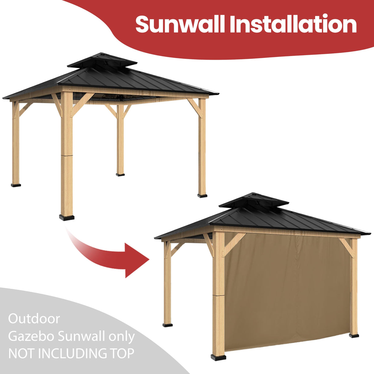 Coastshade Gazebo Pergola Canopy Panel Sidewalls Replacement 10ft Gazebo Pergola Privacy Panels Sidewall for Gazebos with 12Curtain Rings &12Rail Hooks, Khaki CoastShade