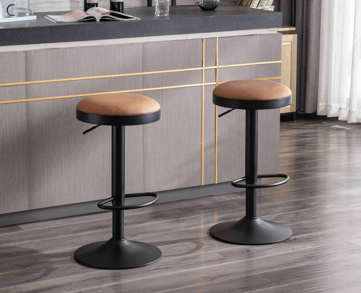 EALSON Modern Swivel Bar Stool Adjustable Counter Height Backless Barstools with Metal Base Leather Upholstered Round Bar Stool Chairs for Kitchen Island/Pub/Breakfast Bar, Brown 1PC EALSON