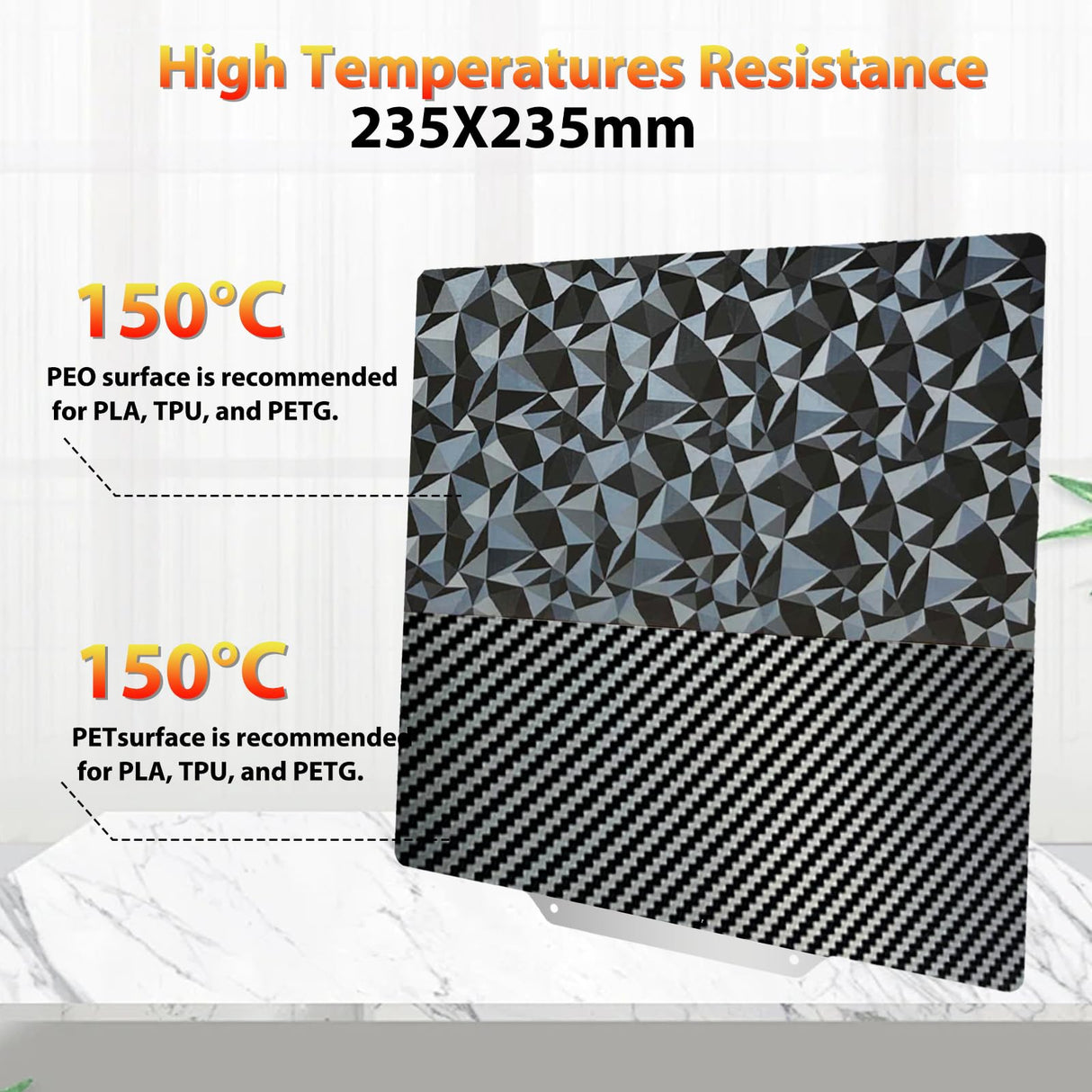 SAHVAIM PEO PET Build plate for Adventurer 5M/5M pro/Ender 3/3 Pro/Ender 3 S1/Ender 3 V2 Neo/Ender 3 Neo 3D Printer, Diamond PEO+Carbon Fiber PET Spring Steel Sheet 235 x 235 mm 3D Printer Platform. SAHVAIM