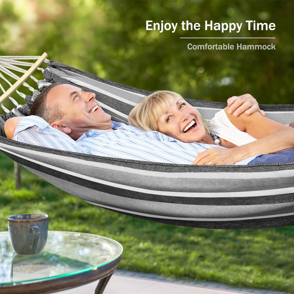 MOSFiATA Hammocks Portable Camping Hammock Upgraded 550lb Comfortable Fabric Hammock with Two Anti Roll Balance Beam and Sturdy Tree Straps for Camping, Patio, Backyard, Outdoor (Gray White) MOSFiATA