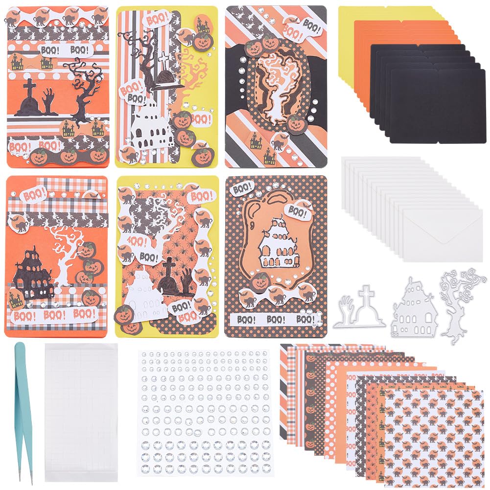 FREEBLOSS 15 Set DIY Card Making Kit for Adults Halloween Card Making Kits Handmade Greeting Card Kit for Birthday Wedding Congratulation Halloween Party Favors Scrapbooking Supplies FREEBLOSS