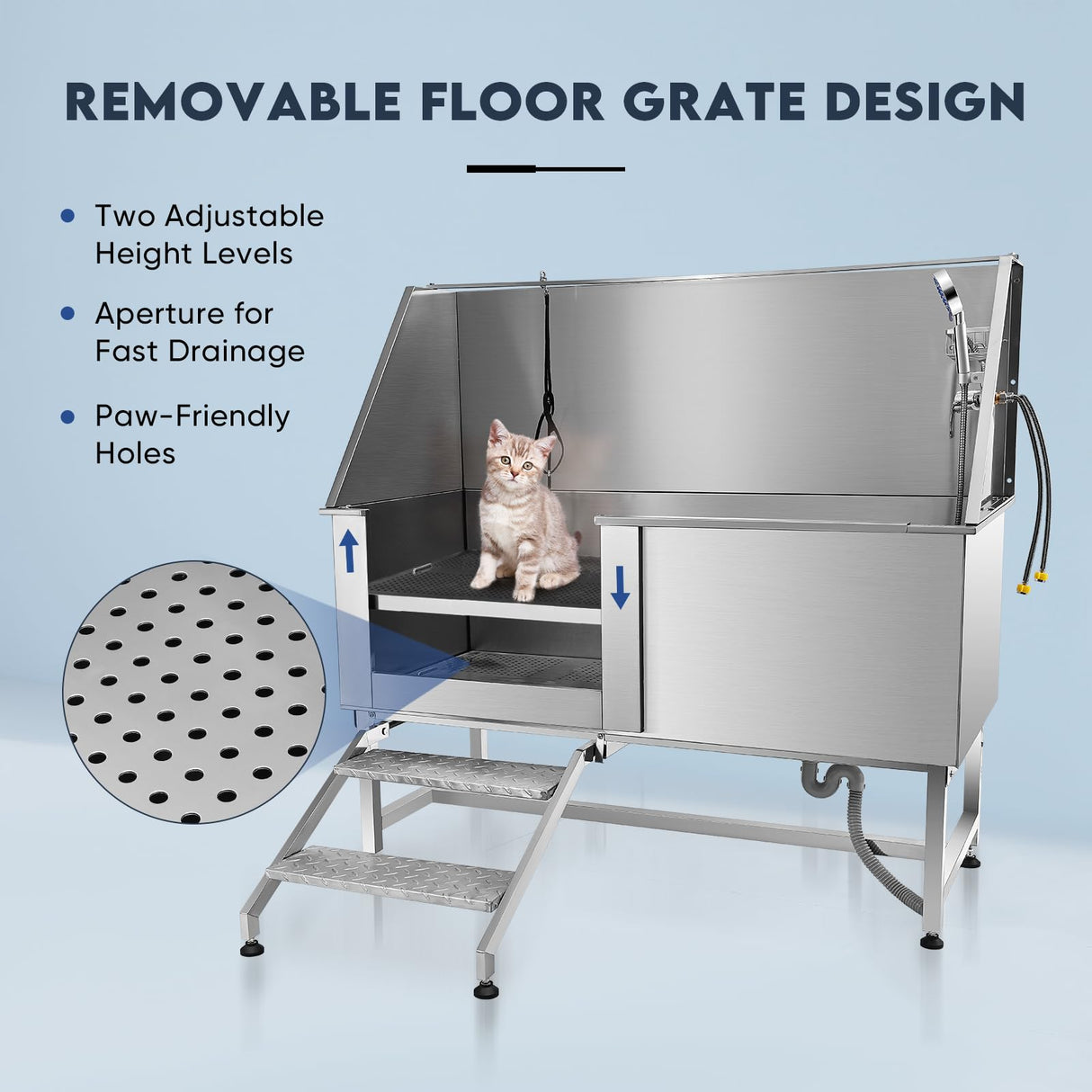 Yokrawpet 62" Pet Dog Bathing Station,Professional Stainless Steel Dog Grooming Tub,Pet Bathing Tub Dog Bathing Station with Faucet Walk-in Ramp Accessories,Commercial or Household use, (Extra Large) Yokrawpet