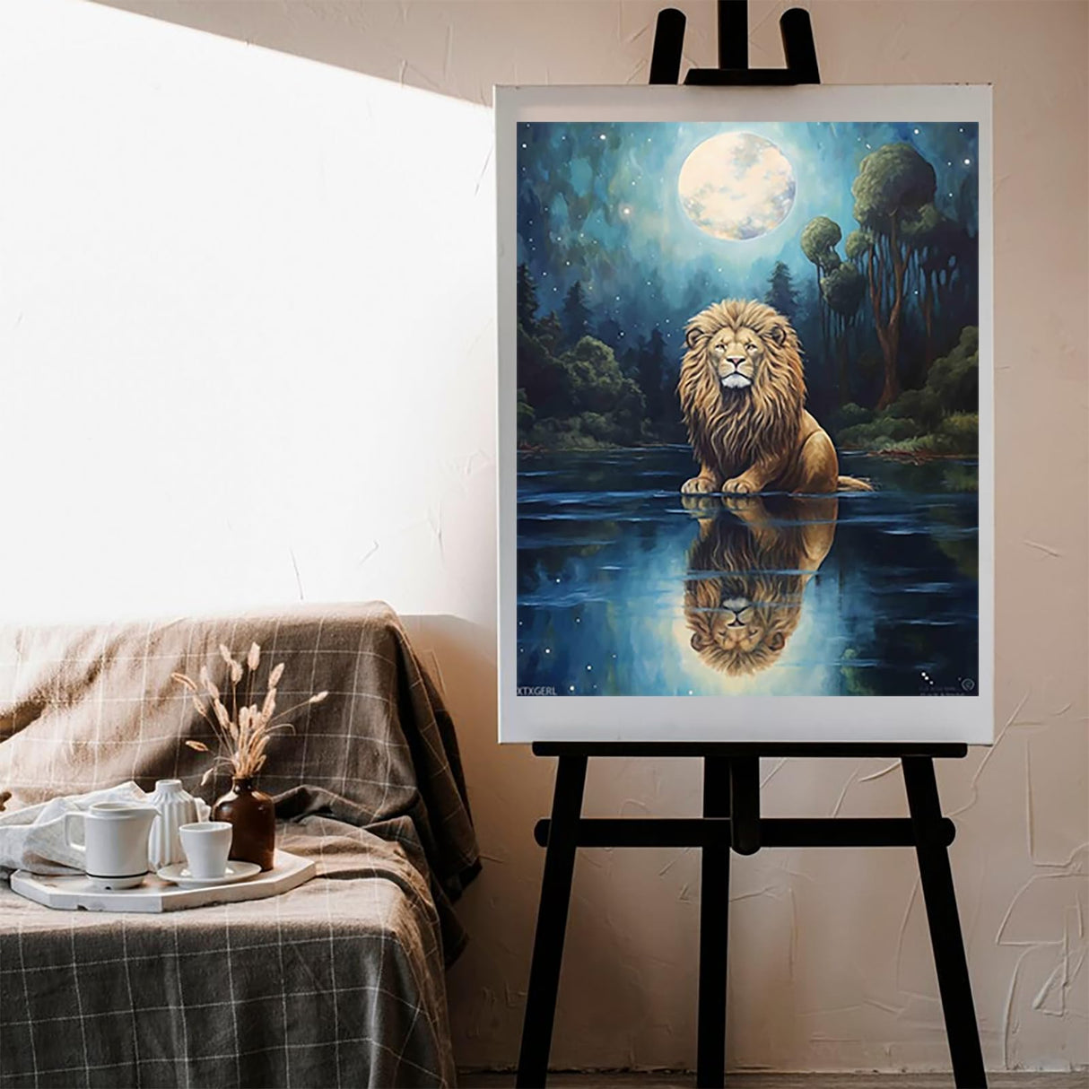 XTXGERL Paint by Numbers for Adults Lion, DIY Oil Painting Moon Acrylic Paint by Number Kits for Adult Adults Beginner for Home Wall Decor 16x20 inch XTXGERL