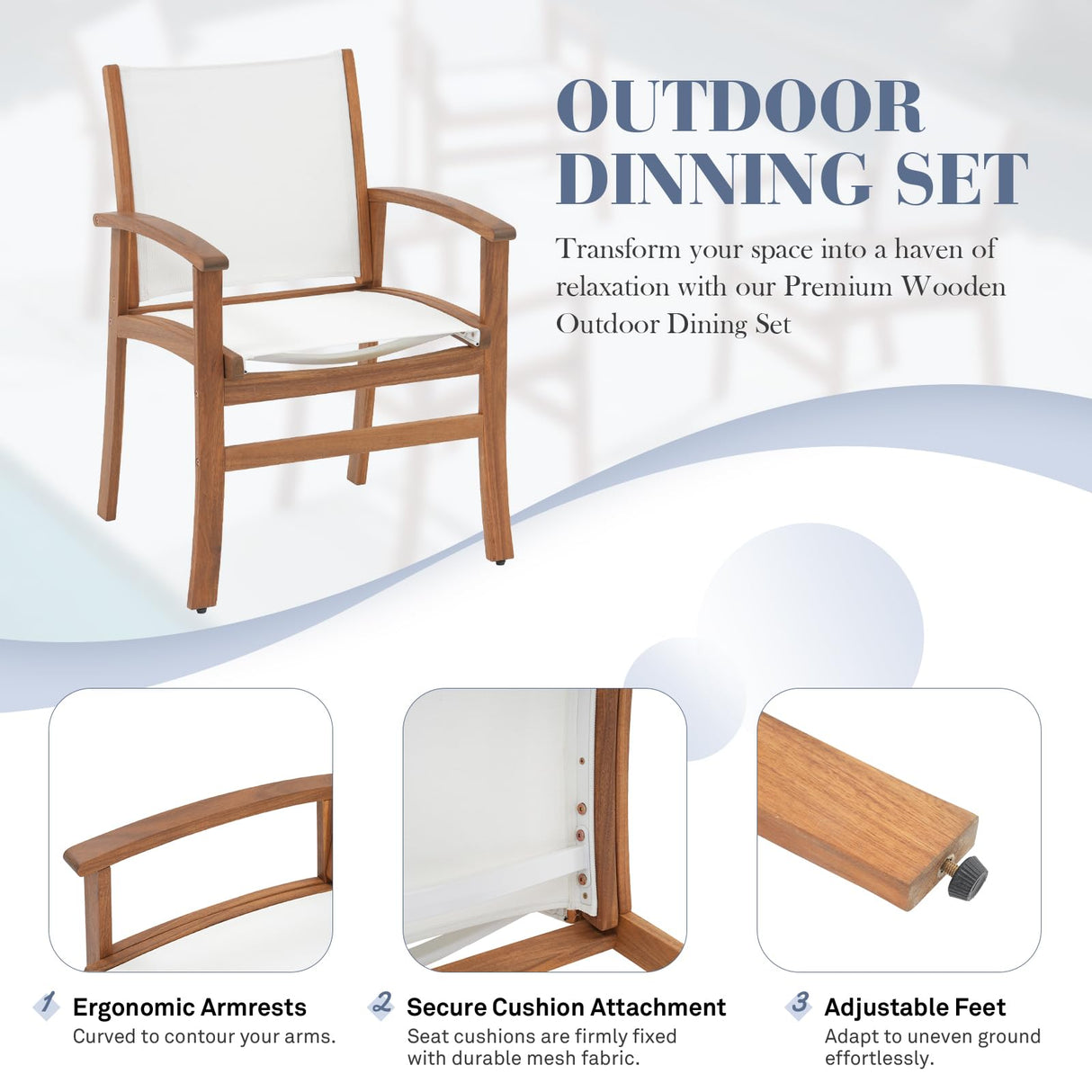 OC Orange-Casual Patio Furniture Set, Acacia Wood Patio Dining Set for 6-8, Outdoor Expandable Table and Chairs Set with Umbrella Hole and Breathable Textilene Fabric for Garden (White, 5 Pieces) OC Orange-Casual