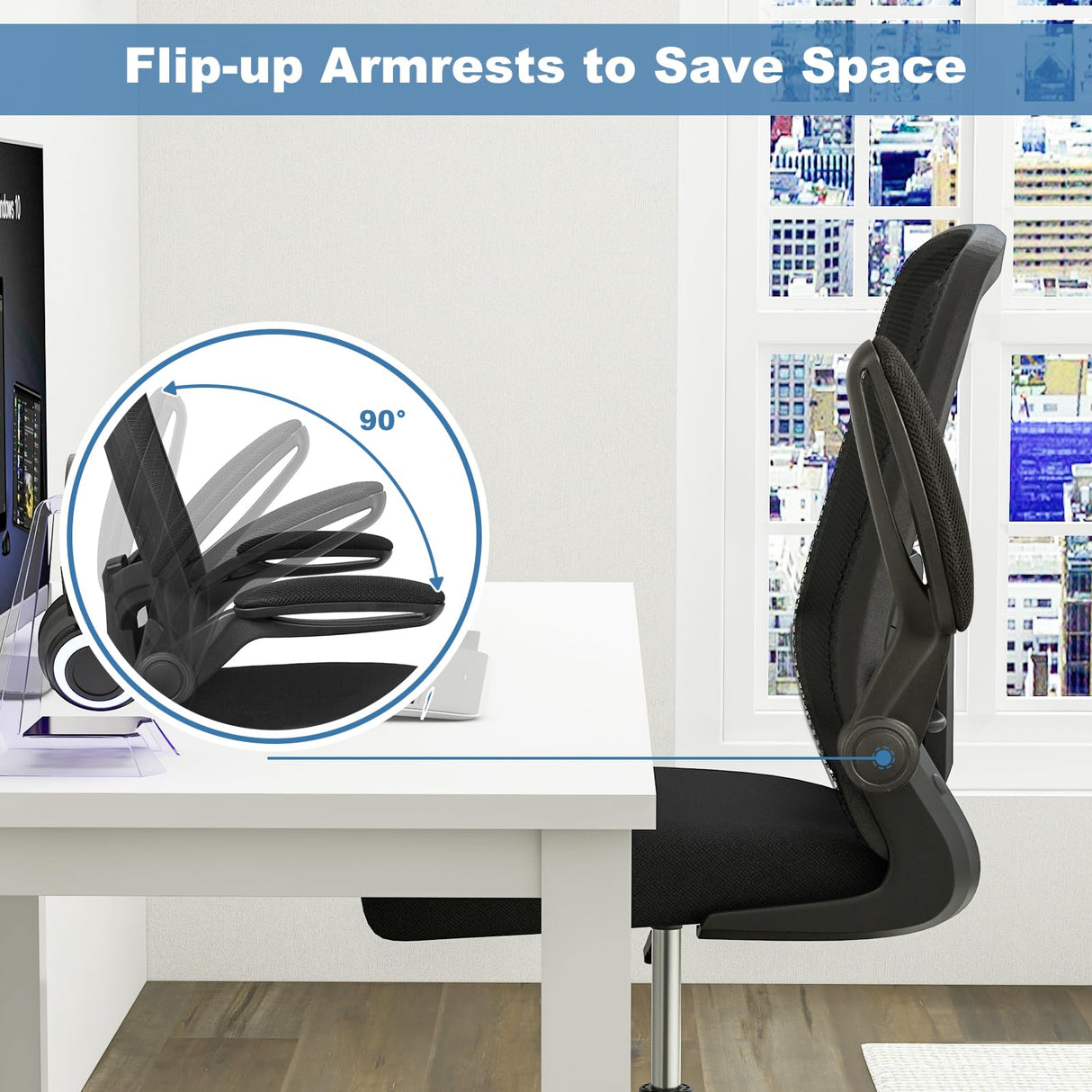 POWERSTONE Drafting Chair, Ergonomic Tall Office Chair Stool Standing Desk Chair with High Back and Flip-up Armrests Adjustable Rolling Workbench Stool with Footrest (Black 1 pcs) POWERSTONE