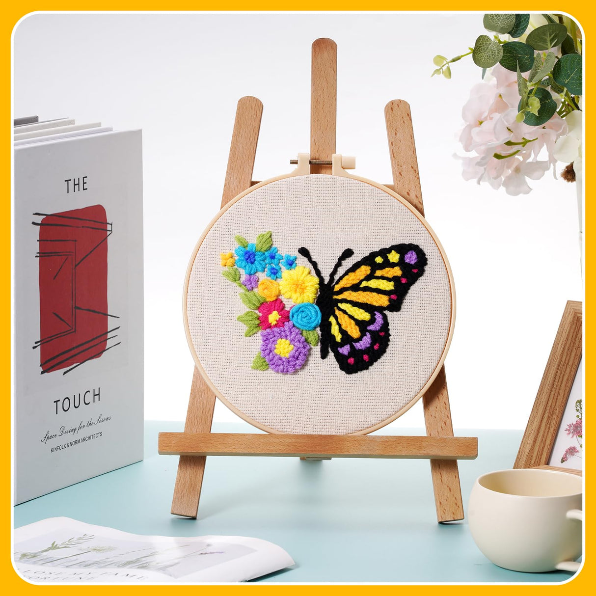 Pllieay 3 Sets Punch Needle Kits, Punch Needle Embroidery Kit for Beginners Including Embroidery Fabric with Pre-Printed Pattern, Hoop, Yarns and Tools Pllieay