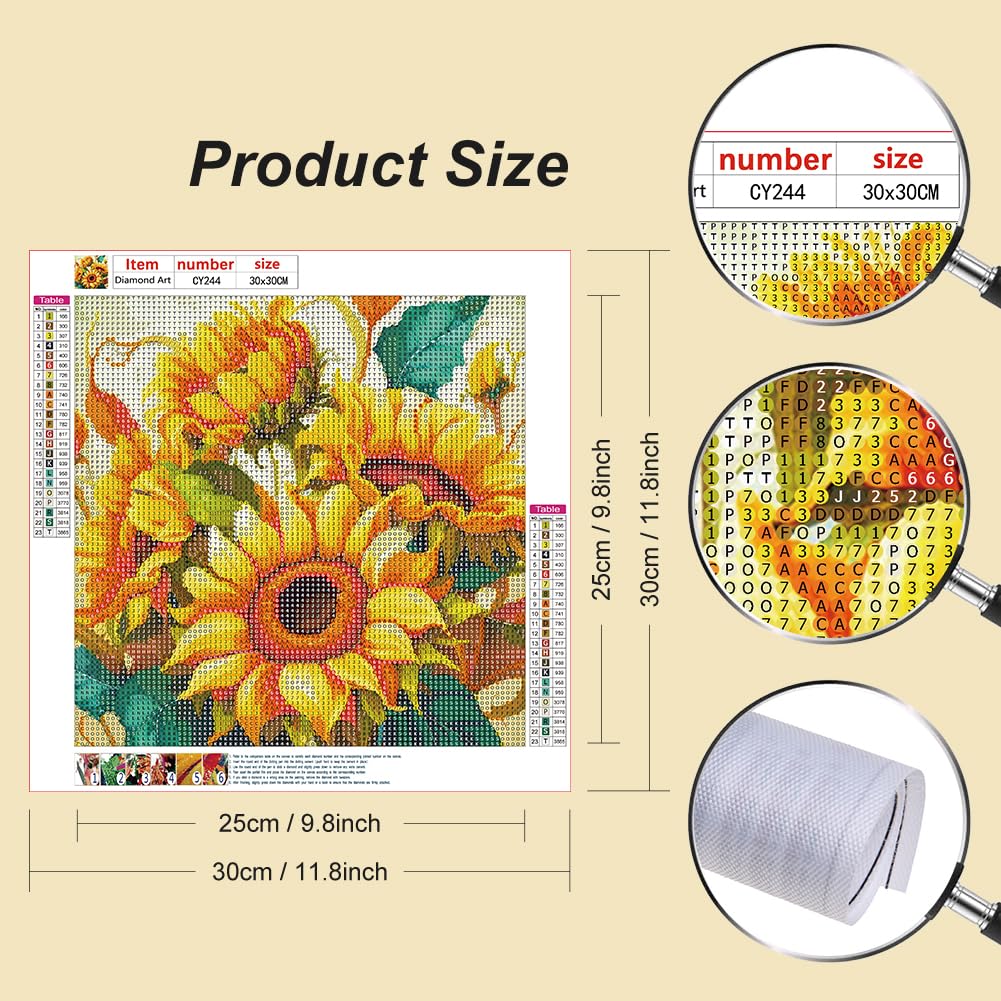 Stalente Diamond Painting Kits for Adults Sunflower, 5D DIY Diamond Art Kits for Beginners Round Full Drill Diamond Painting for Home Wall Decoration Gift 12×12inch, Flower Stalente
