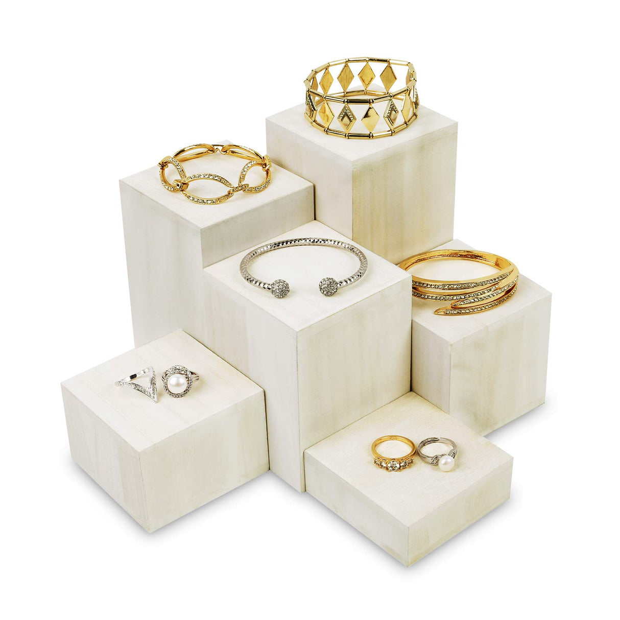 MOOCA Wooden 6 Pcs Square Risers for Display Jewelry and Accessories Display Stand Wooden Risers For Jewelry Figurine, Wash White MOOCA
