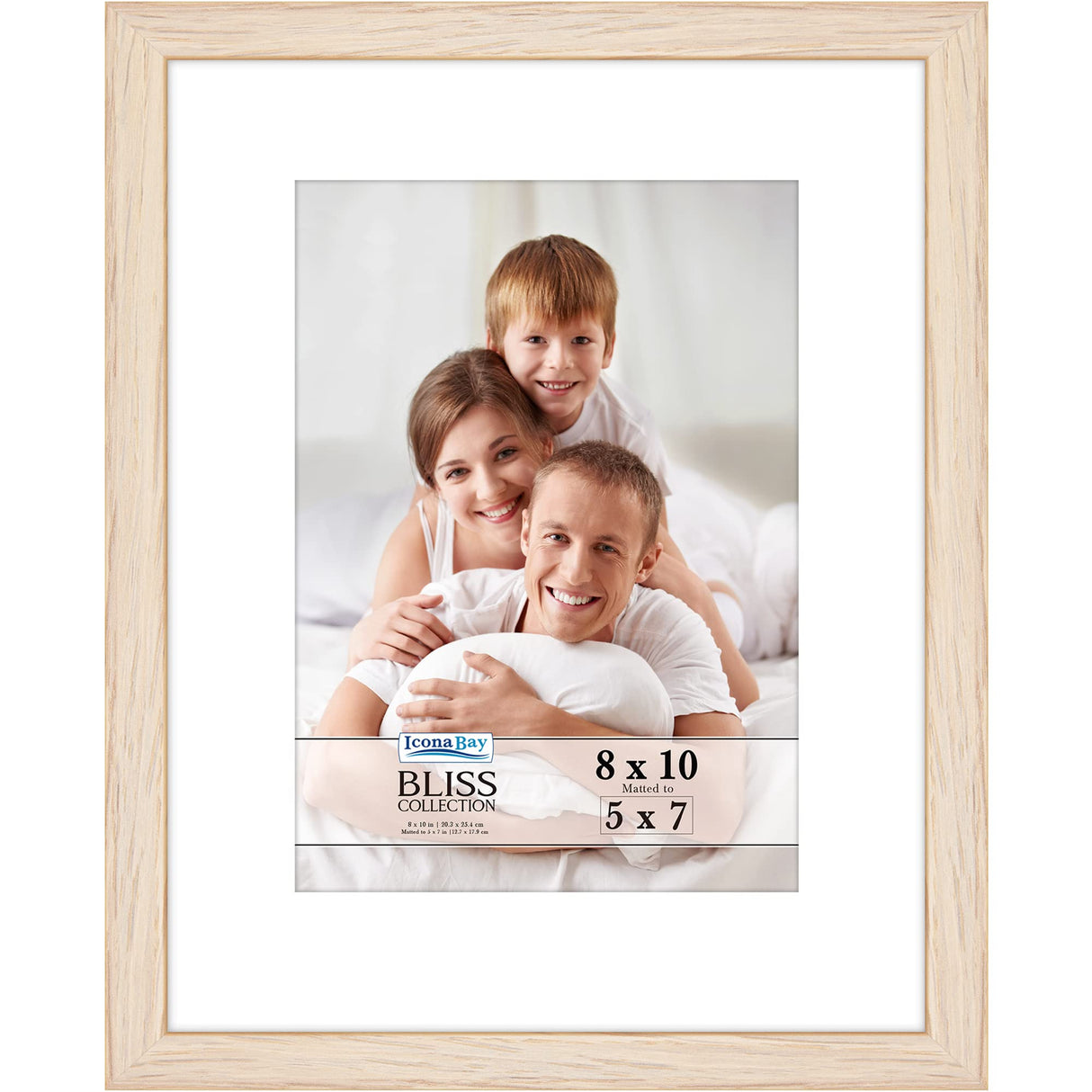 Icona Bay 8x10 Light Oak Picture Frame with Removable Mat for 5x7 Photo, Modern Style Wood Composite Frame, Table Top or Wall Mount, Bliss Collection Icona Bay