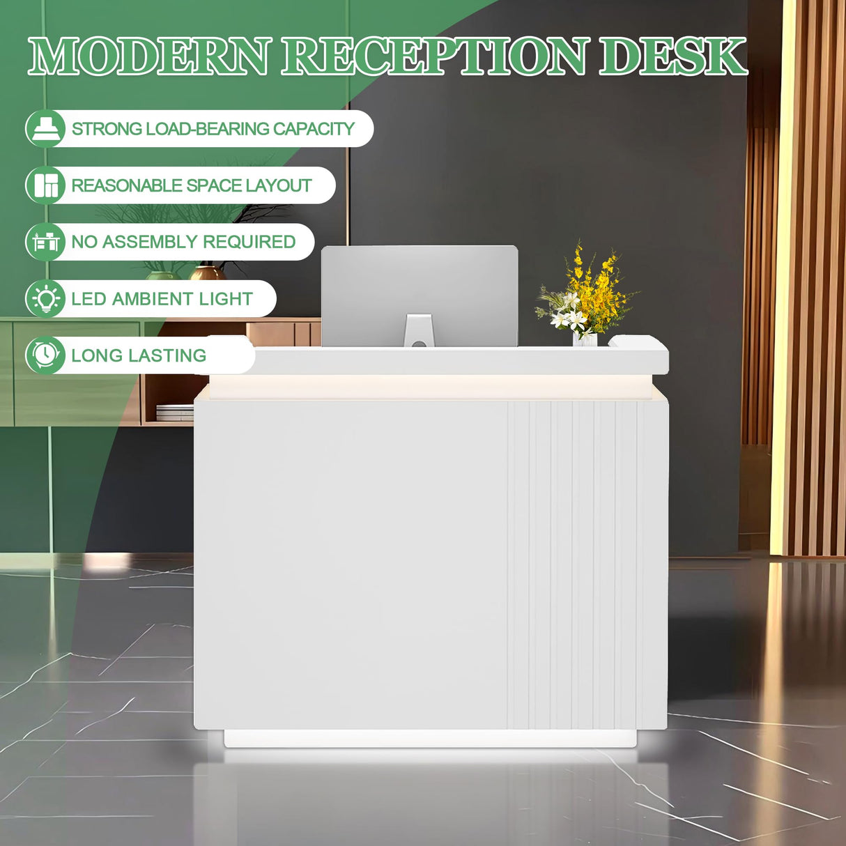 Reception Desk with Counter Modern Front Office Desk Commercial Reception Room Tables Checkout Counter Reception Table for Retail Lobby Beauty Salons Black 31inch/80cm Generic