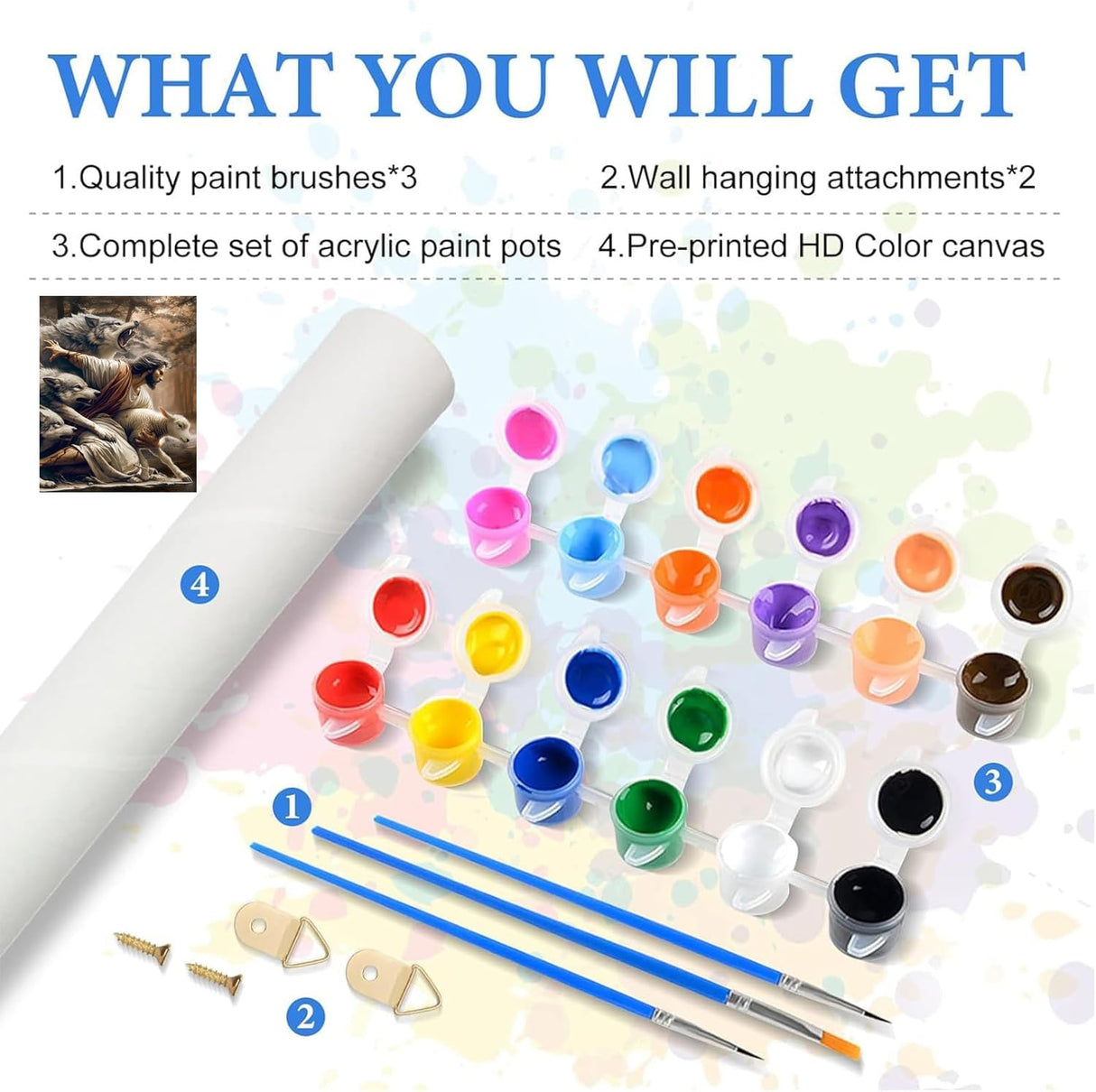 KYOQFVN Jesus and Wolf Paint by Numbers for Adults - DIY Adult Paint by Number Kit on Canvas, Easy Acrylic Painting Kits for Home Wall Decor 16x20 Inch(Without Frame) KYOQFVN