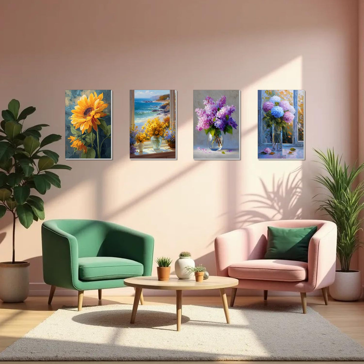 obterie 4 Pack Framed Paint by Numbers Kit for Adults Beginner Canvas Painting by Numbers for Adults Flowers Easy Adult Paint by Number Kits with Frame Floral Watercolor Painting by Number 8x12 Inch obterie