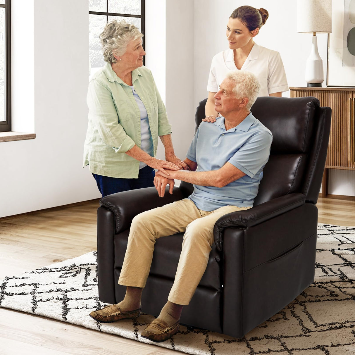 Power Lift Recliner Chair for Elderly-Electric Leather Lift Chair Remote Control, Ergonomic Recliner Chair with Side Pocket, Spacious Seat-Chocolate COLAMY
