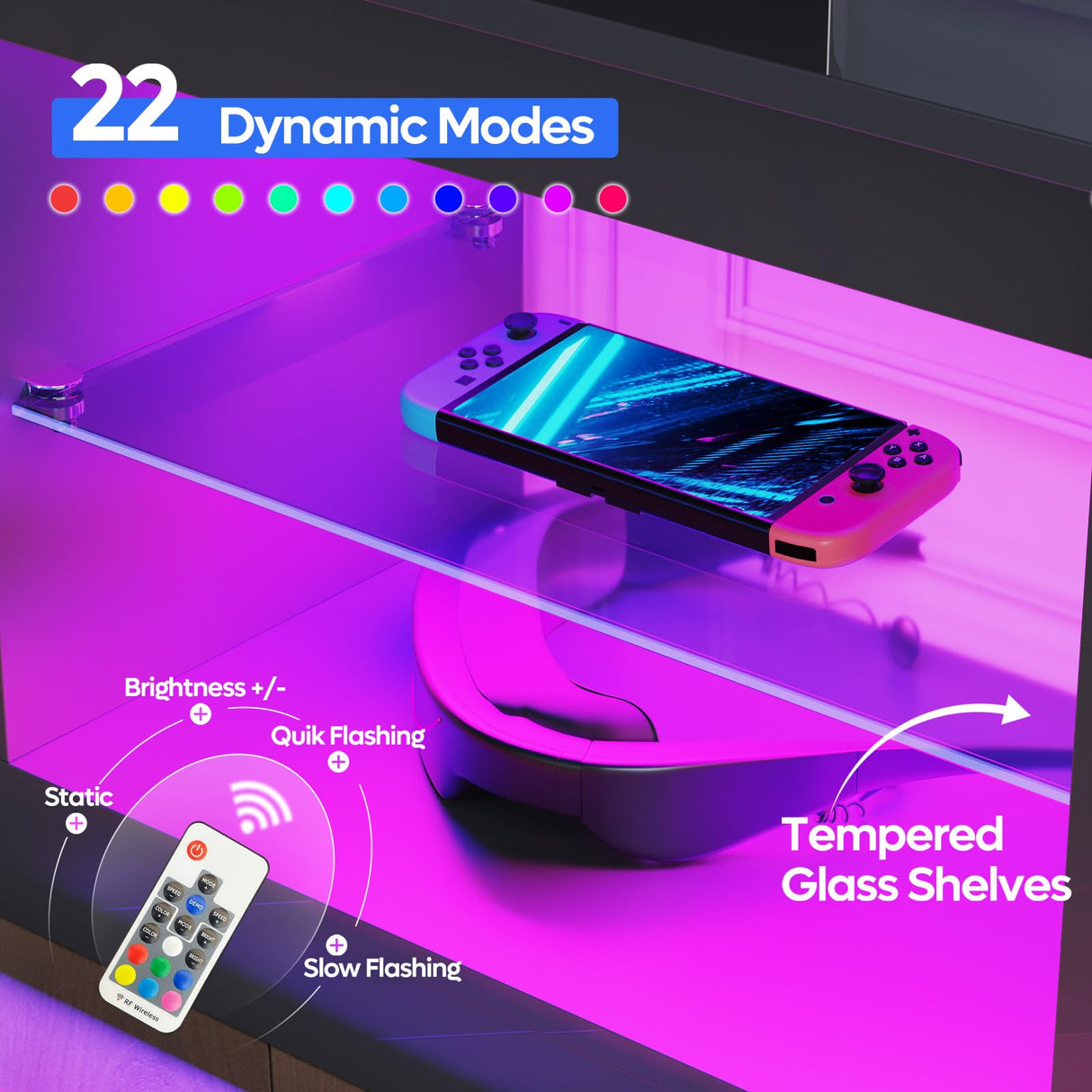 Bestier Modern TV Stand for 55 60 inch TV with LED Lights, High Gloss Entertainment Center TV Console Table with Storage Shelves for Living Room, Glossy Black Bestier