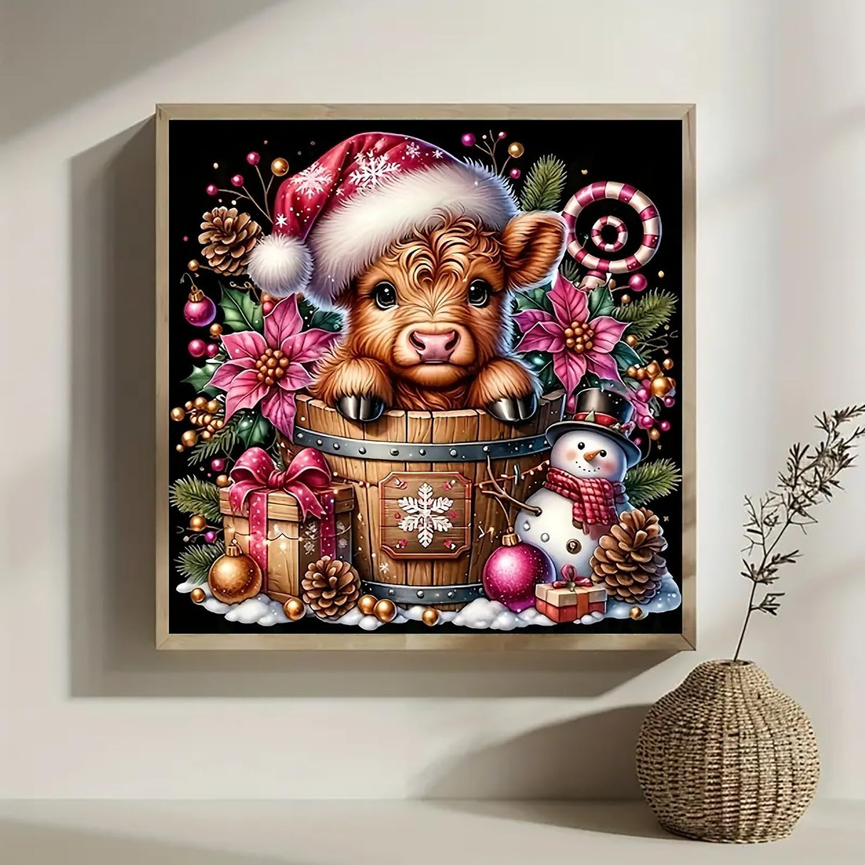 Christmas Cow Snowman Pine Cone Diamond Art Painting Kits for Adults, Diamond Painting Kits for Adults Beginners, 5D DIY Full Drill Diamond Dot Gem Art Kits for Adult, Home Wall Decor 13.8x13.8 Inch AWLNKMC