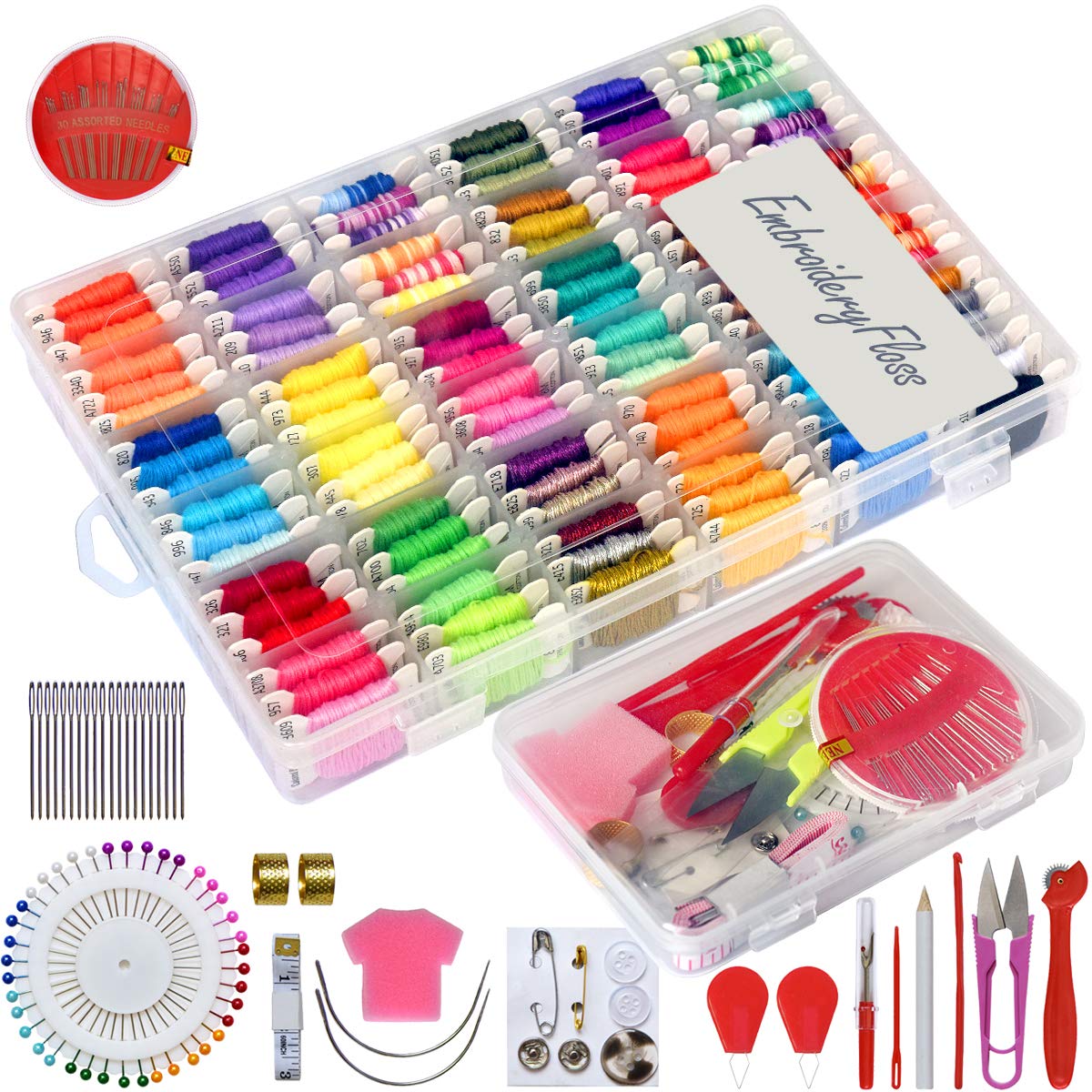 Embroidery Floss Cross Stitch Threads String Kits with Organizer Storage Box Included 108pcs Colorful Friendship Bracelets Floss with Number Stickers&Floss Bobbins &110 Pcs Cross Stitch Tool Kits LE PAON